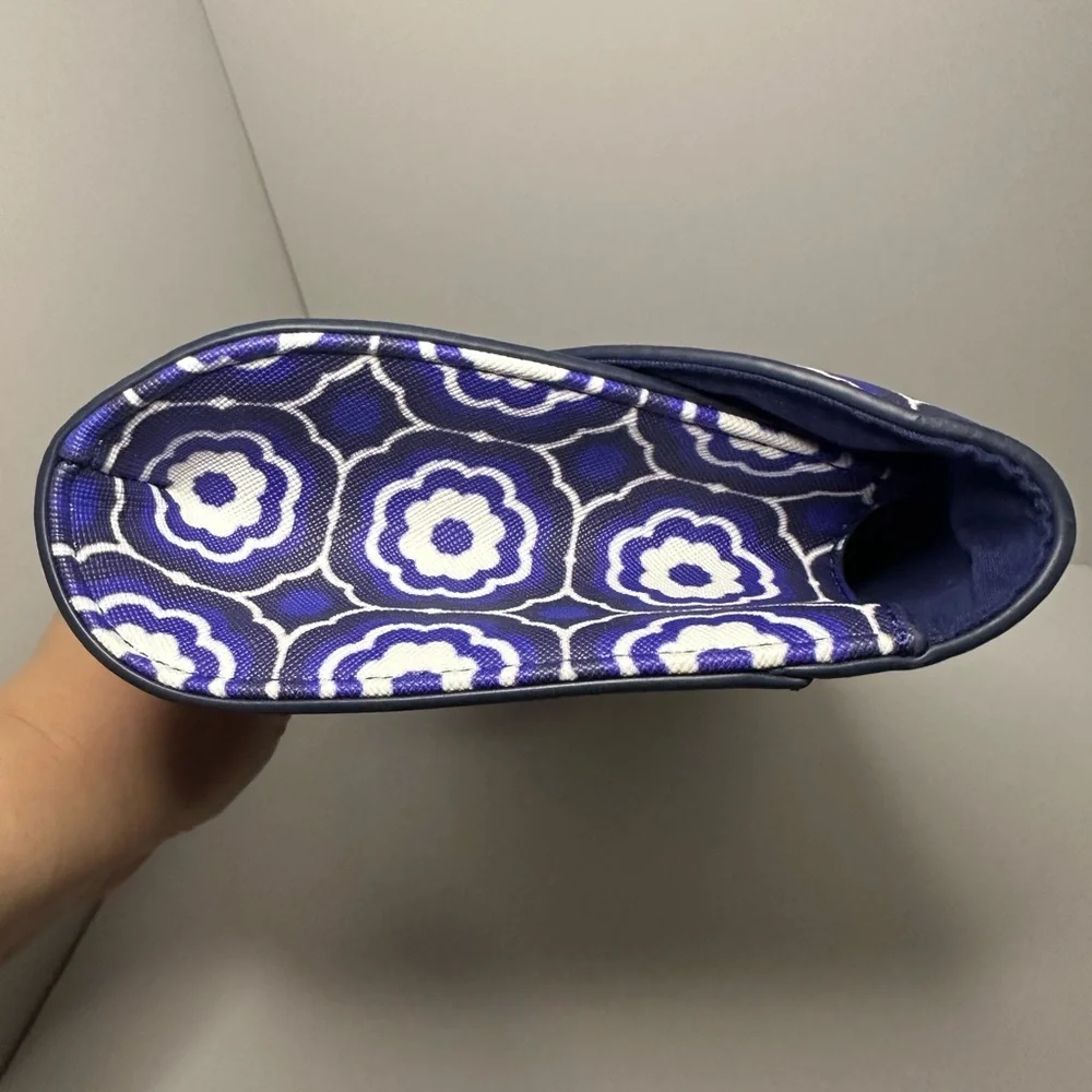 Trina Turk New Medallion Herringbone Blue & White Faux Envelope Leather Clutch